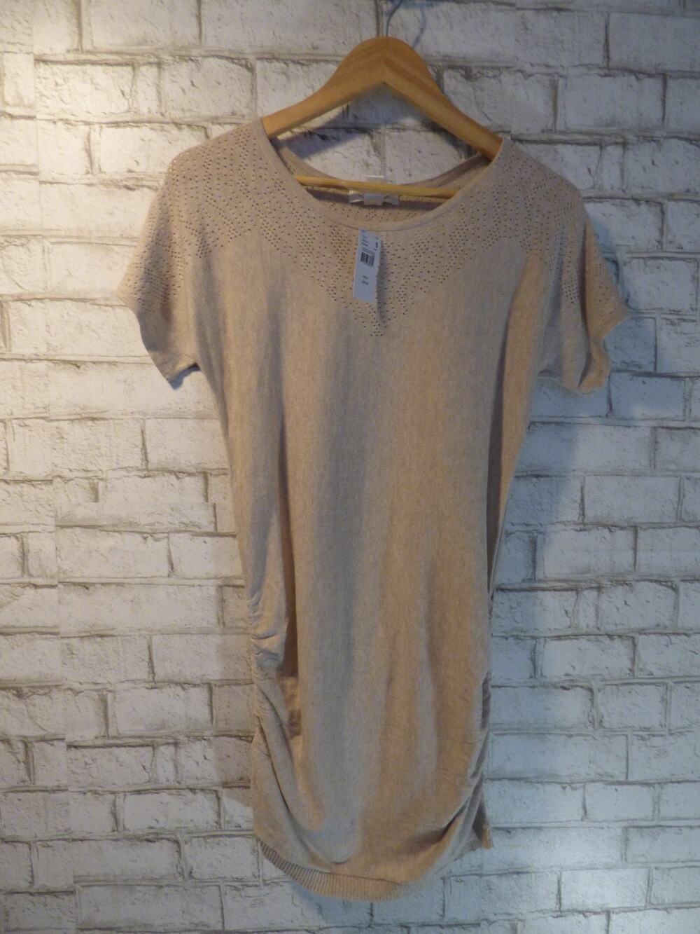 Motherhood Maternity Beige Aladdin Ruched Pointelle Thin Top Small NEW